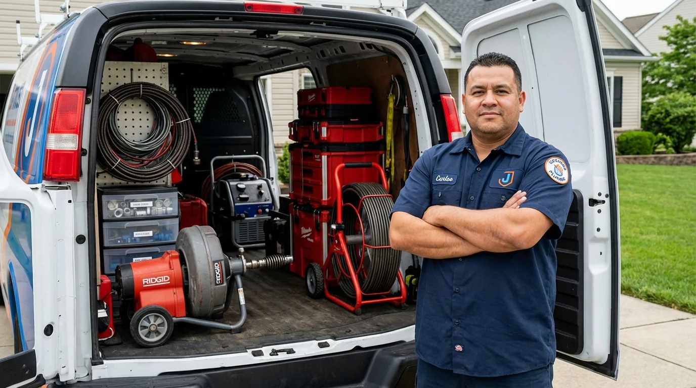 Professional drain cleaning equipment and Johns Plumbing LLC plumber in Mayfield