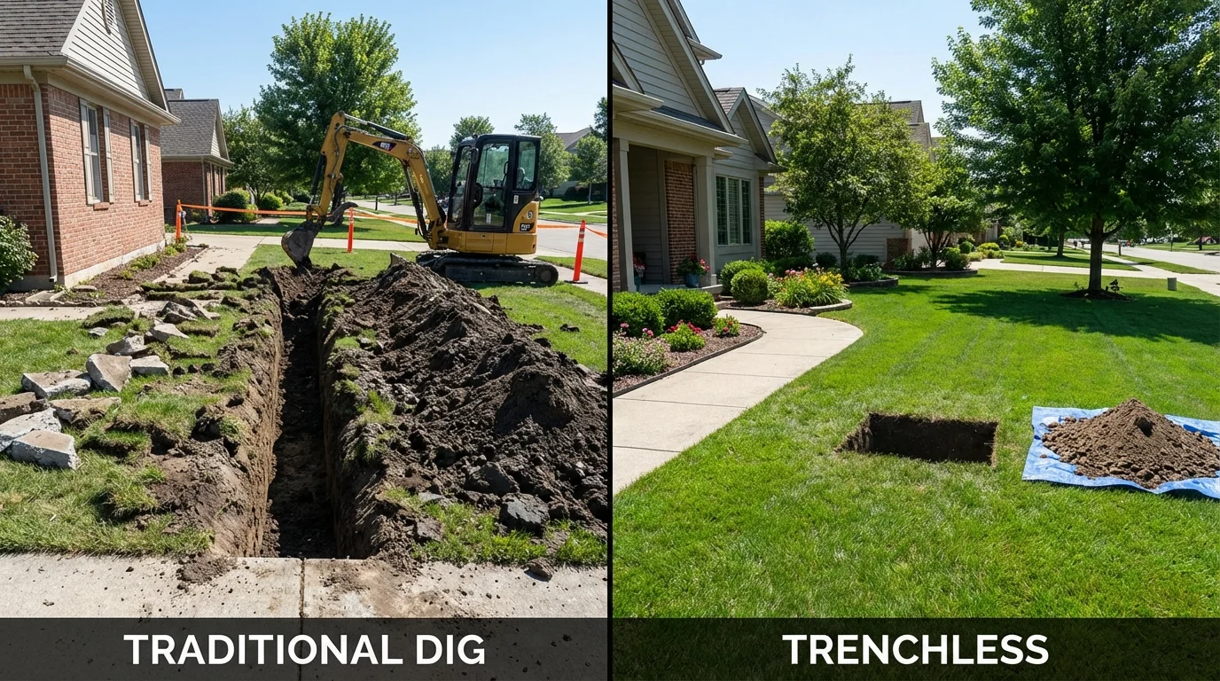Trenchless sewer repair with minimal yard damage versus traditional excavation in Mayfield, KY